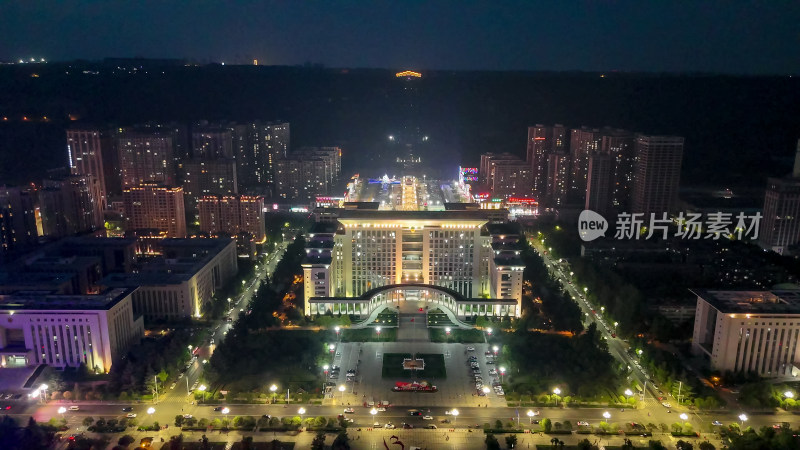 陕西宝鸡市政府夜景航拍图