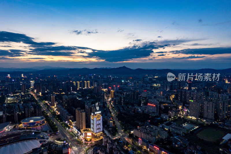 怀化晚霞夜幕降临航拍图