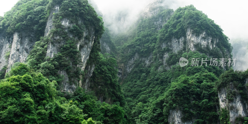 湖南张家界天门山云雾缭绕的山路奇观