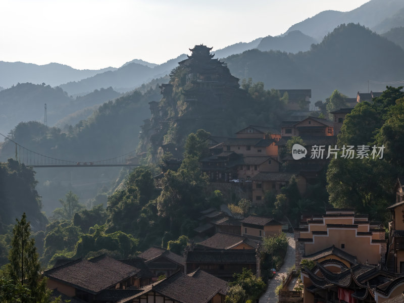 江西上饶网红景点望仙谷日出蓝调灯光航拍