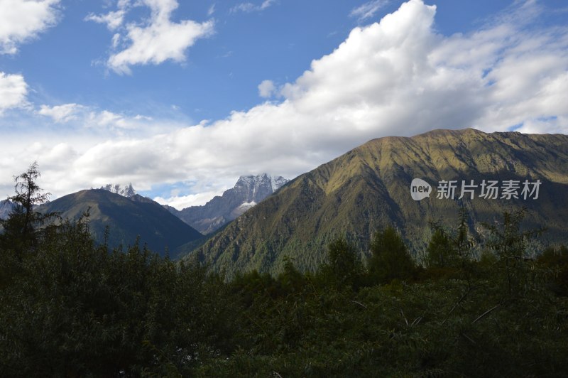 巴松措的雪山和湖泊