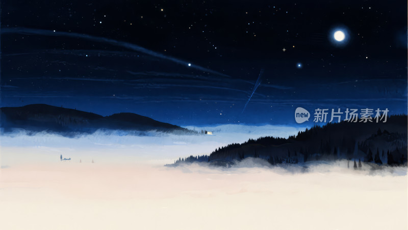 治愈系山巅云海星空梦幻唯美背景图