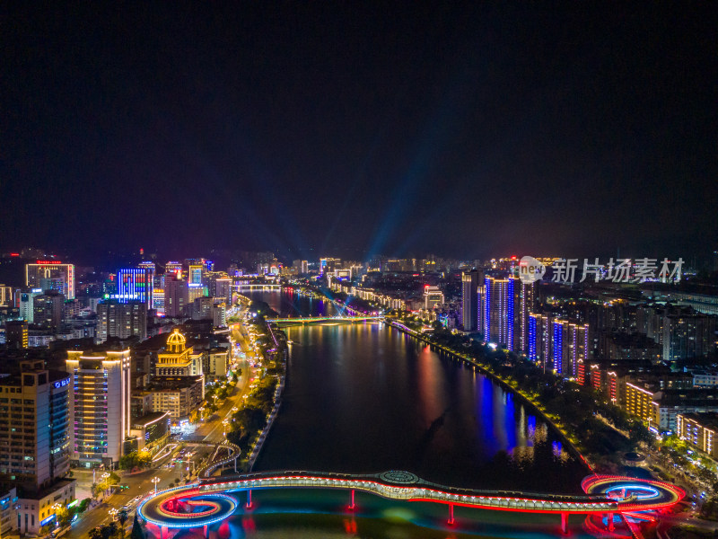 福建三明网红大桥夜景航拍图