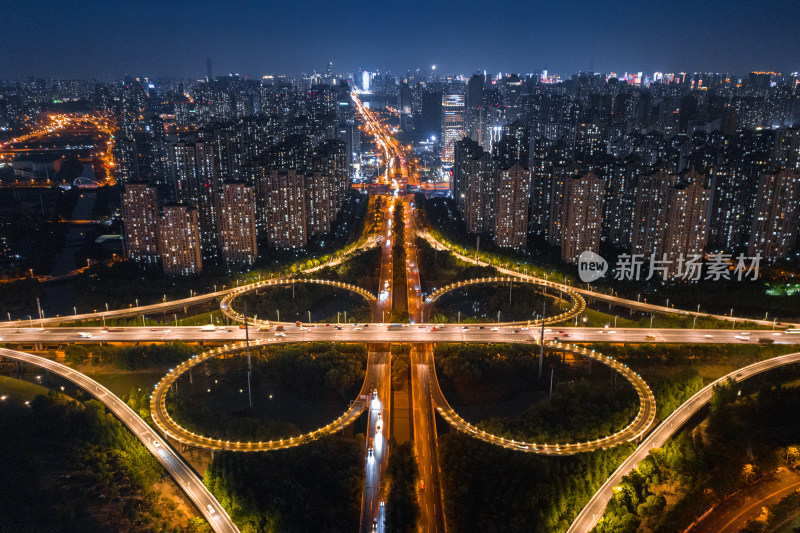 城市立交桥夜景航拍