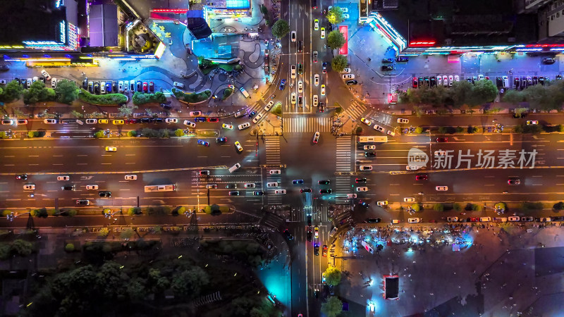 城市十字交叉路口夜景交通内江航拍图