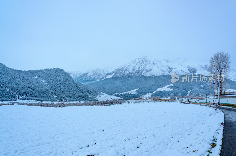 青海海北藏族自治州祁连卓尔山乡村公路雪景