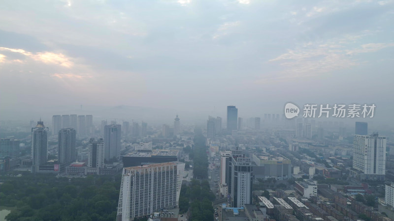 航拍山东淄博城市清晨风光