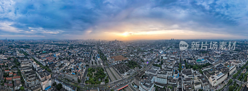 苏州城市晚霞夕阳航拍全景图