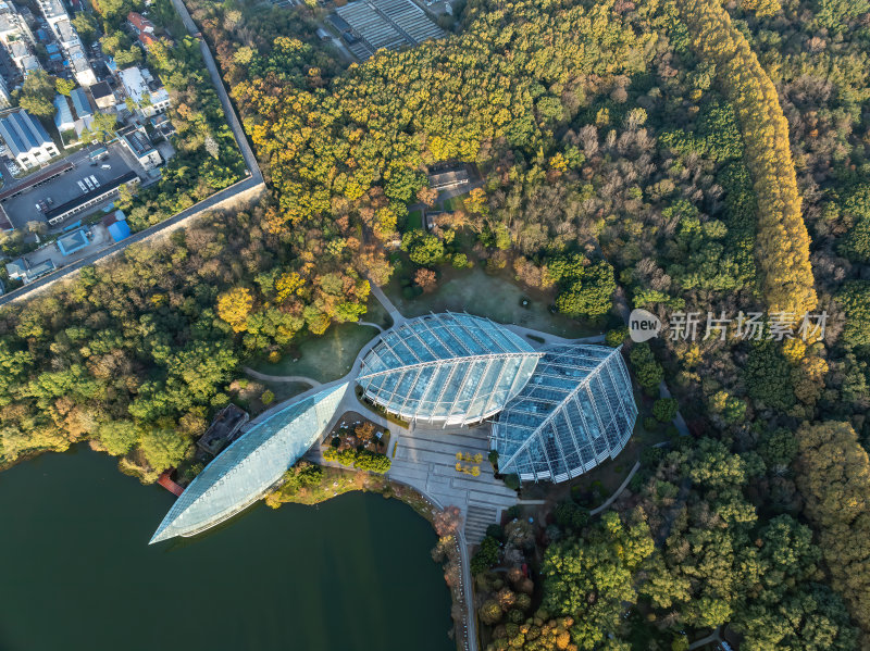 江苏南京灵山风景区前湖秋天秋色航拍