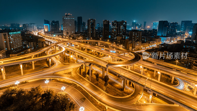 成都市营门口立交桥与城市建筑夜景