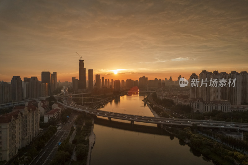 天津海河海津大桥交通城市夜景日落晚霞风光