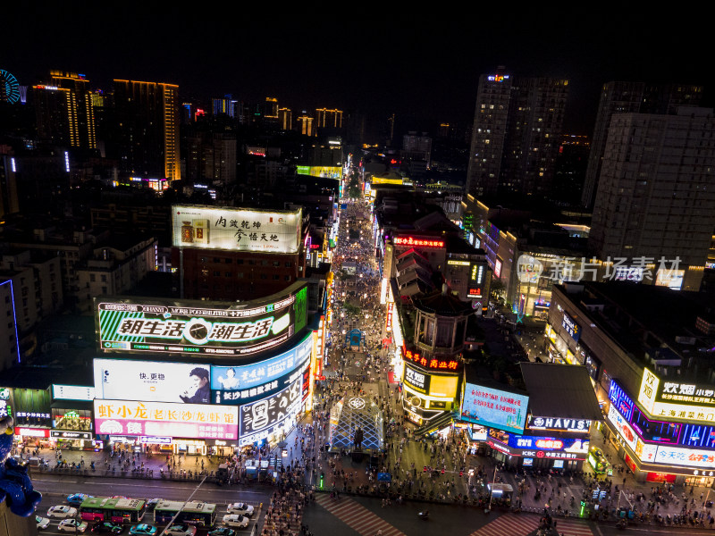 湖南长沙城市夜景灯光交通航拍摄影