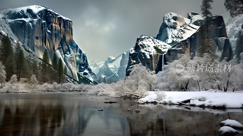 冬季唯美雪景雪山海报背景配图高清摄影图