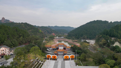 航拍四川遂宁观音故里灵泉寺