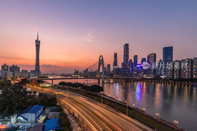 广州城市天际线夜景风光