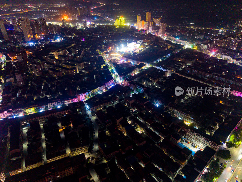 航拍黄梅县城夜景