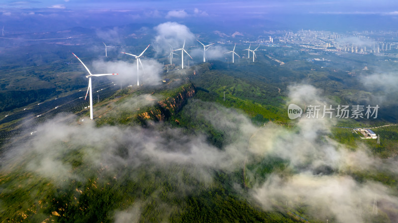 风电云海自然风景航拍清洁能源电力电业