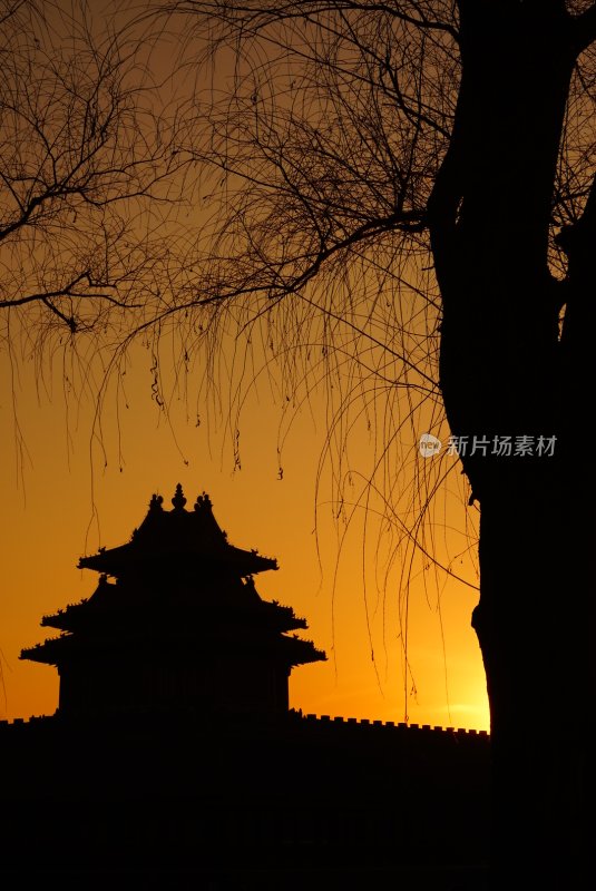 夕阳下故宫一角的剪影