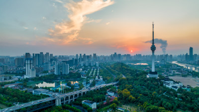 武汉地标建筑龟山电视塔多角度航拍