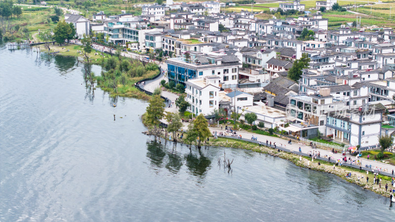 云南大理洱海环海路银桥镇路段航拍