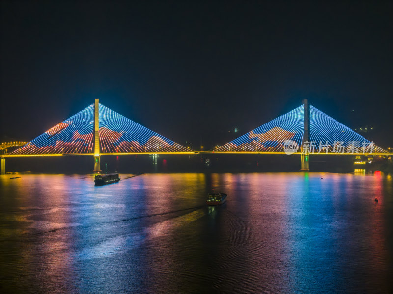 重庆市涪陵区石板沟长江大桥夜景航拍