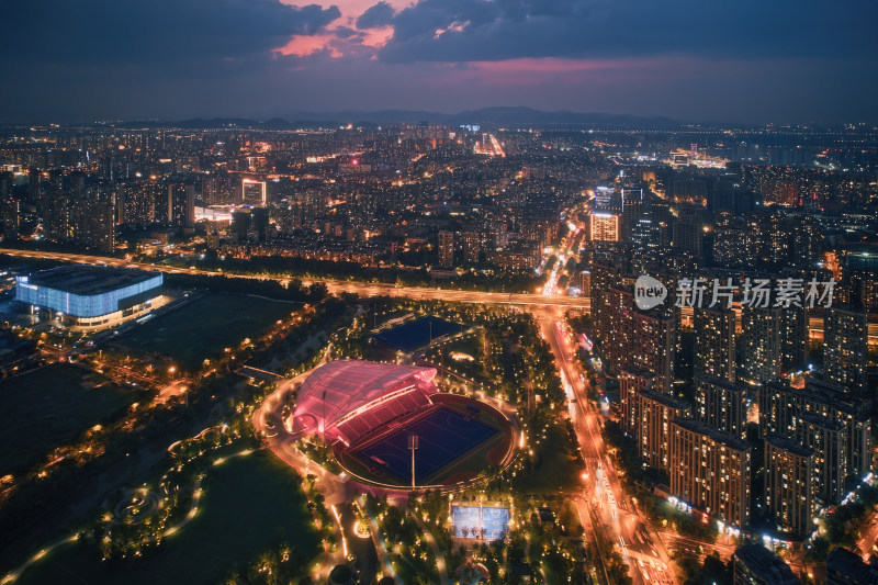 杭州拱墅大运河亚运公园曲棍球场城市夜景