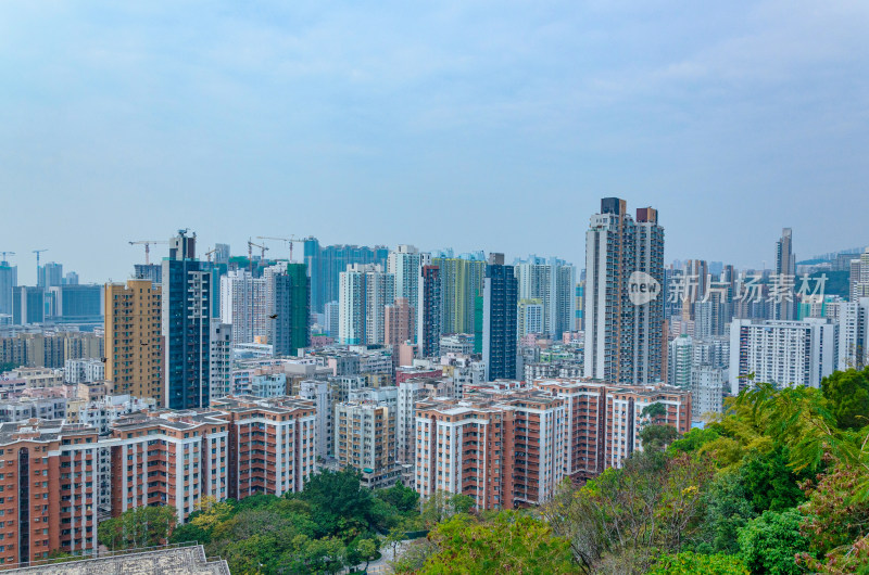 香港深水埗嘉顿山顶俯瞰城市建筑群景观