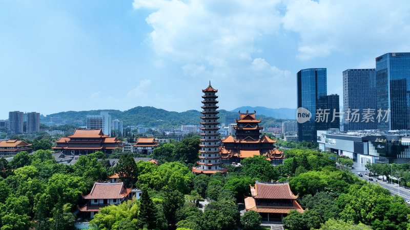 福州西禅古寺照片航拍城市寺庙古建筑风景