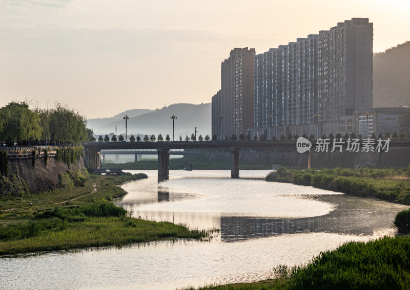 陕西延安延河城市建筑景观