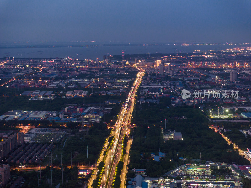 航拍上海城市夜景风光