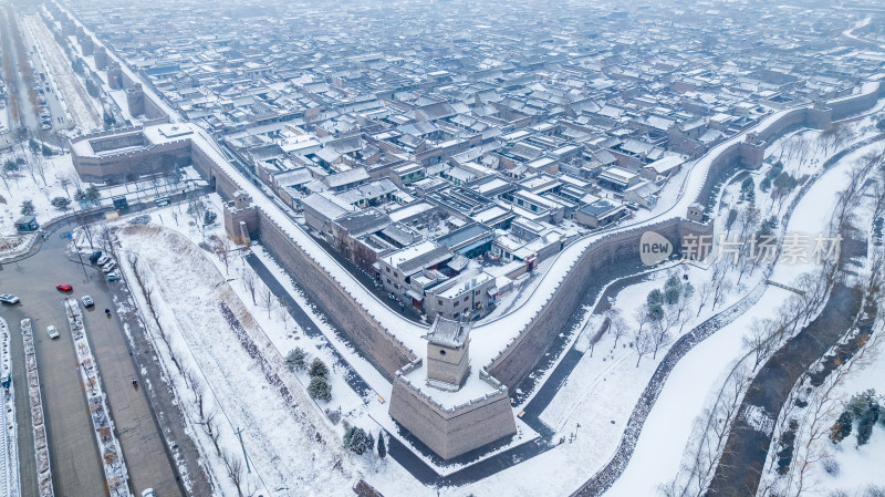 山西晋中平遥古城雪景航拍风景宣传