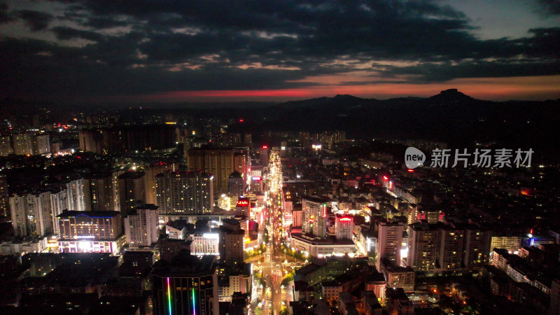 凯里晚霞夜景交通航拍图