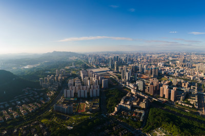 广东深圳龙华深圳北站傍晚风光全景航拍