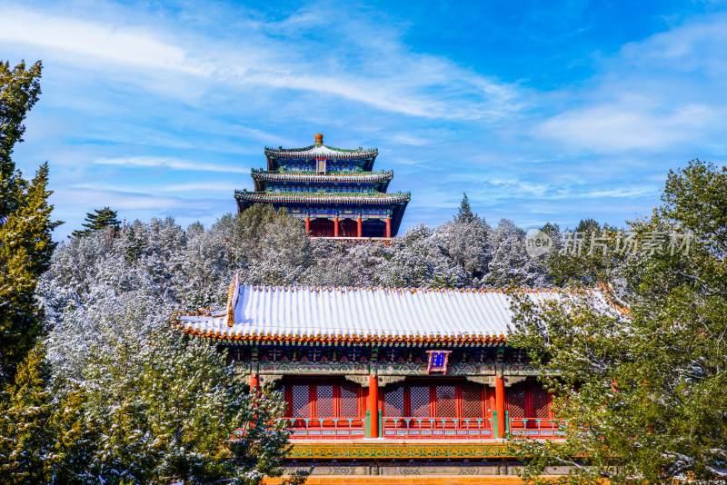 北京景山公园万春亭冬日雪景