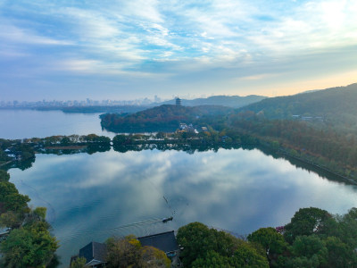 杭州西湖山水风光航拍