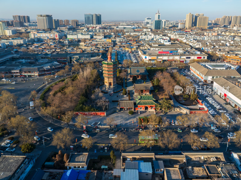 航拍河南安阳天宁寺塔和城市风光