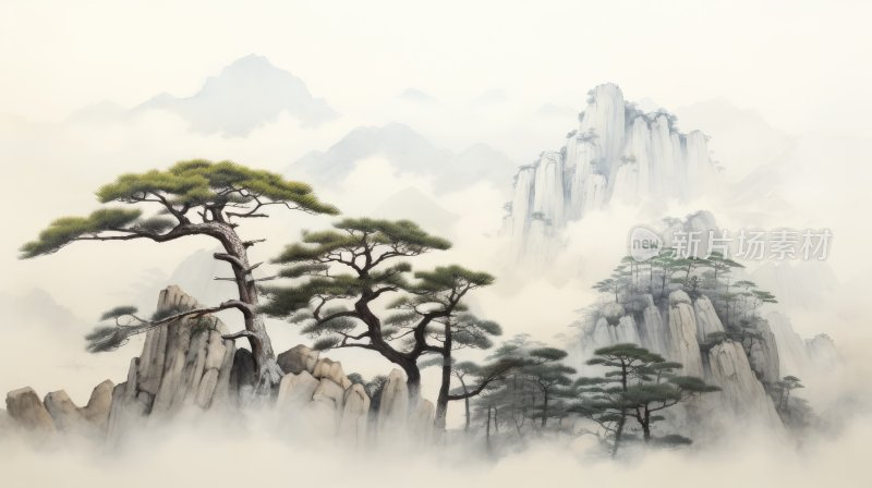 中国风水墨风景意境插画