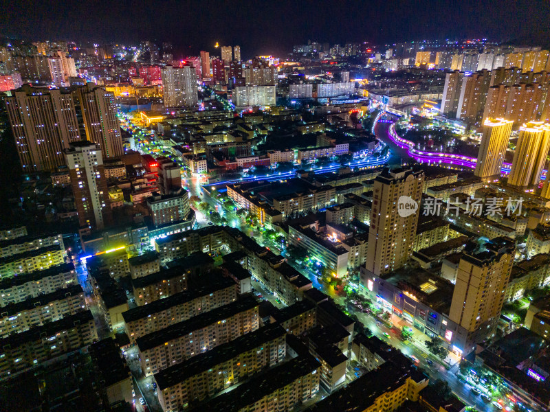 四线城市定西城市夜景航拍图