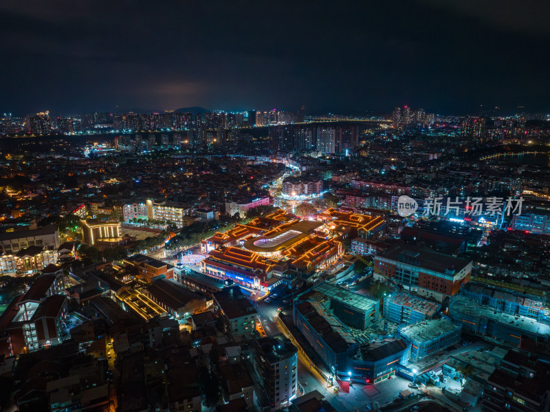 福建省泉州城市夜景航拍俯瞰全景