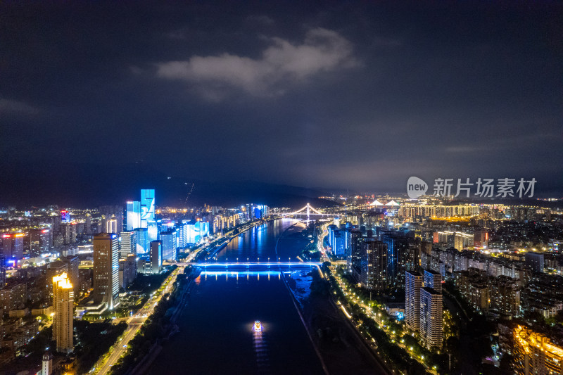 福建福州城市夜景灯光航拍图