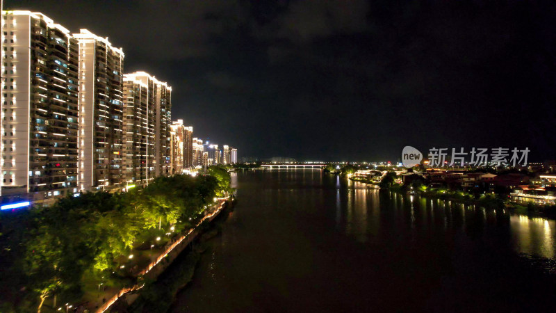 福建漳州城市夜景灯光航拍