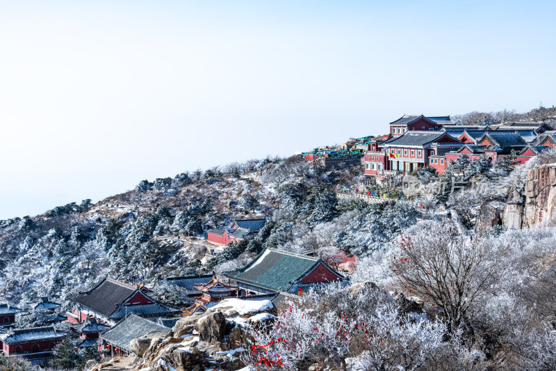 春雪后的泰安泰山风景区自然风光景点景观