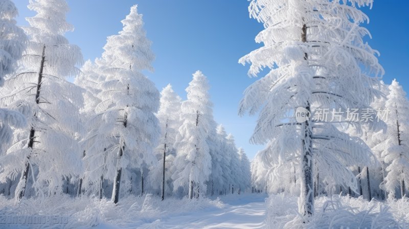 冬季雪山林中被冰雪覆盖着的树