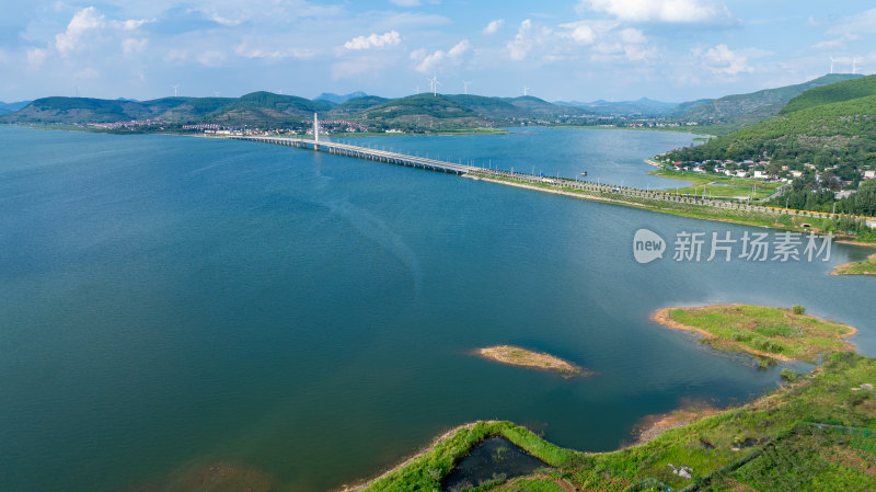 航拍枣庄山亭庄里水库风景区