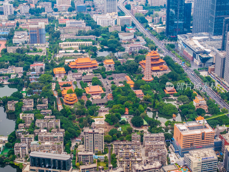 福建福州西禅古寺航拍城市风景古建筑