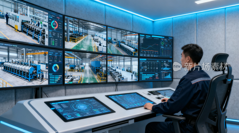 工人于控制室监控工厂设备