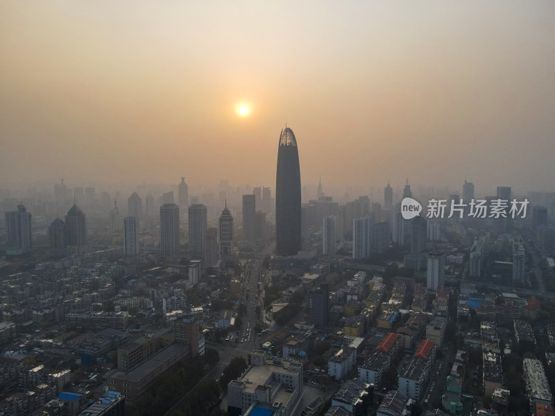 山东济南城市日落晚霞夕阳航拍摄影图