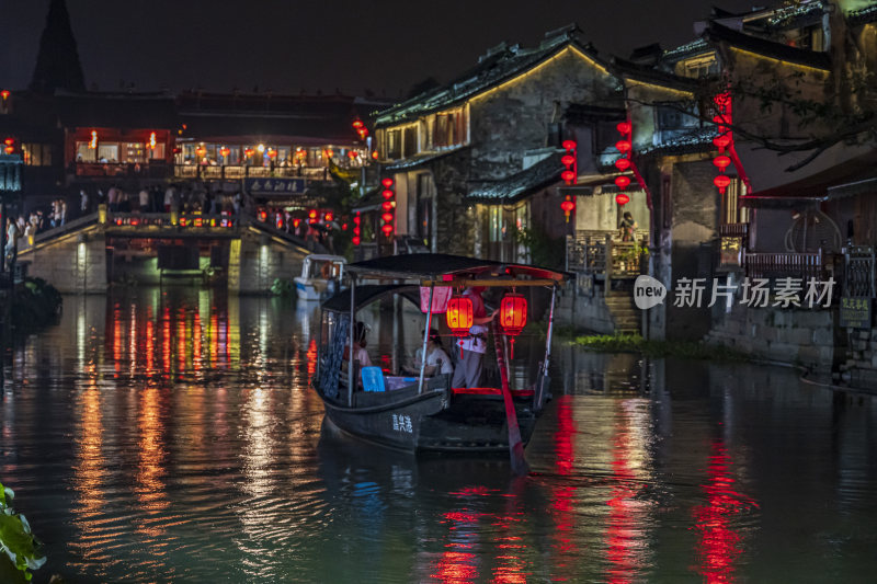 浙江嘉兴西塘古镇江南水乡夜景