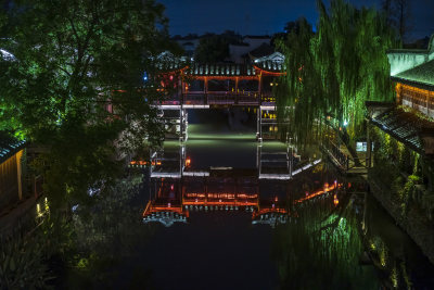 浙江湖州南浔古镇水乡百间楼夜景