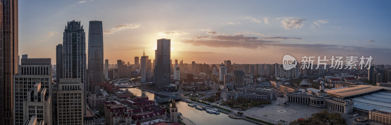 天津海河津湾CBD金融中心城市夜景航拍